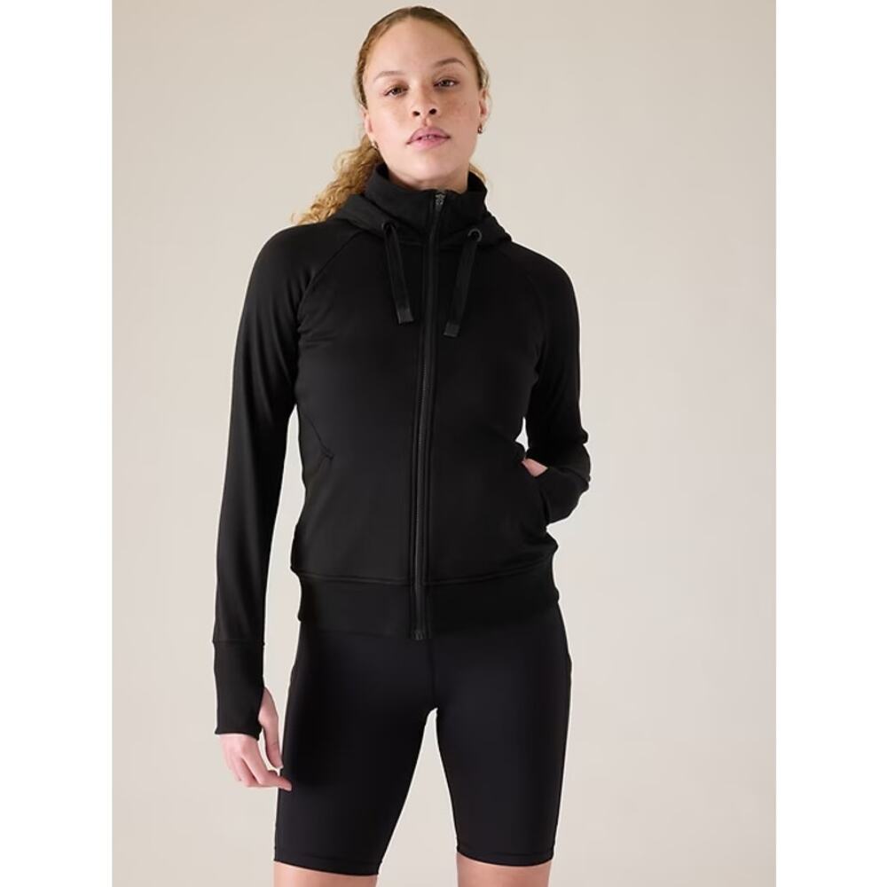 Athleta Triumph Hoodie - full zip - thumb holes - Black - women's size small